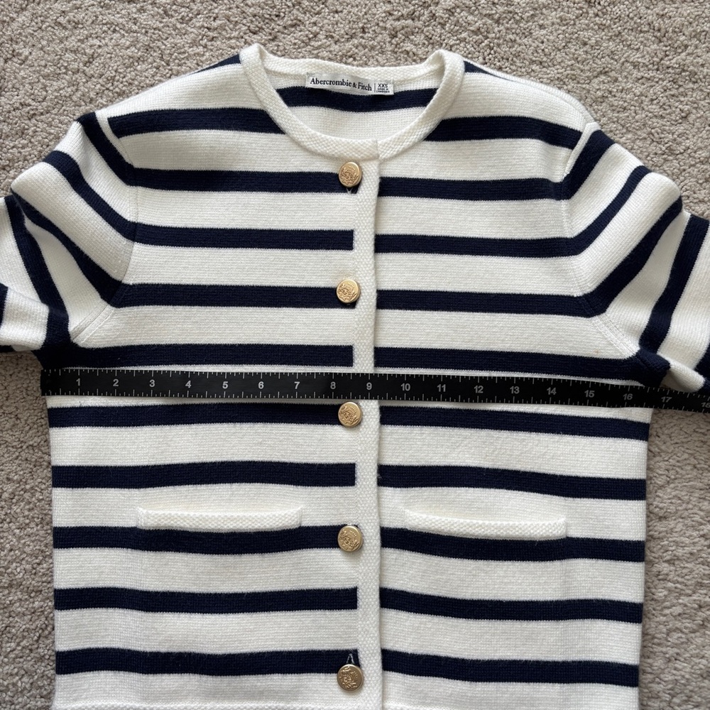 Abercrombie and Fitch LuxeLoft Crew Sweater Jacket White Navy Stripe Lady Jacket - Picture 8 of 10